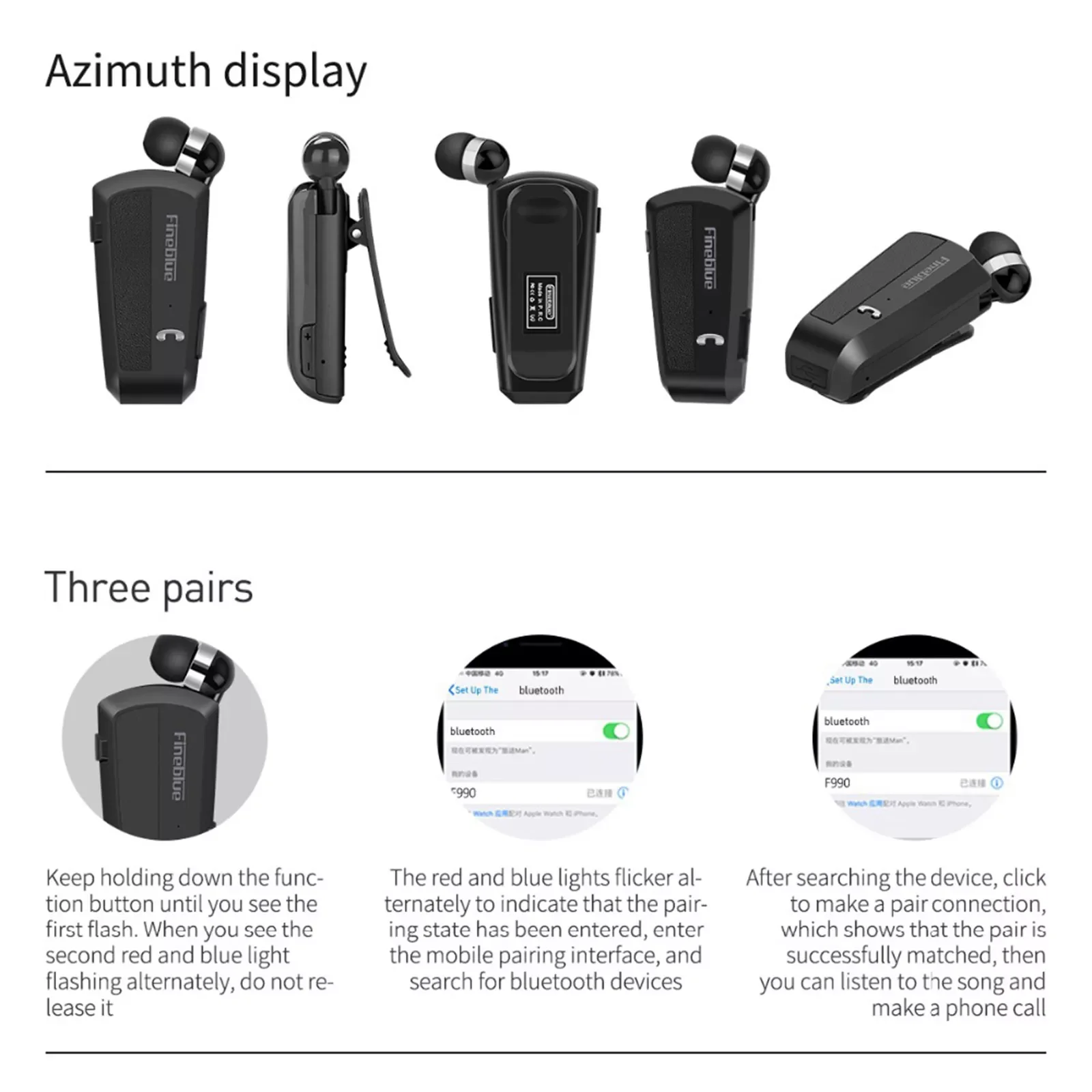 

2023 Fineblue F990 Newest Wireless business Bluetooth Headset Sport Driver Earphone Telescopic Clip on stereo earbud Vibration L