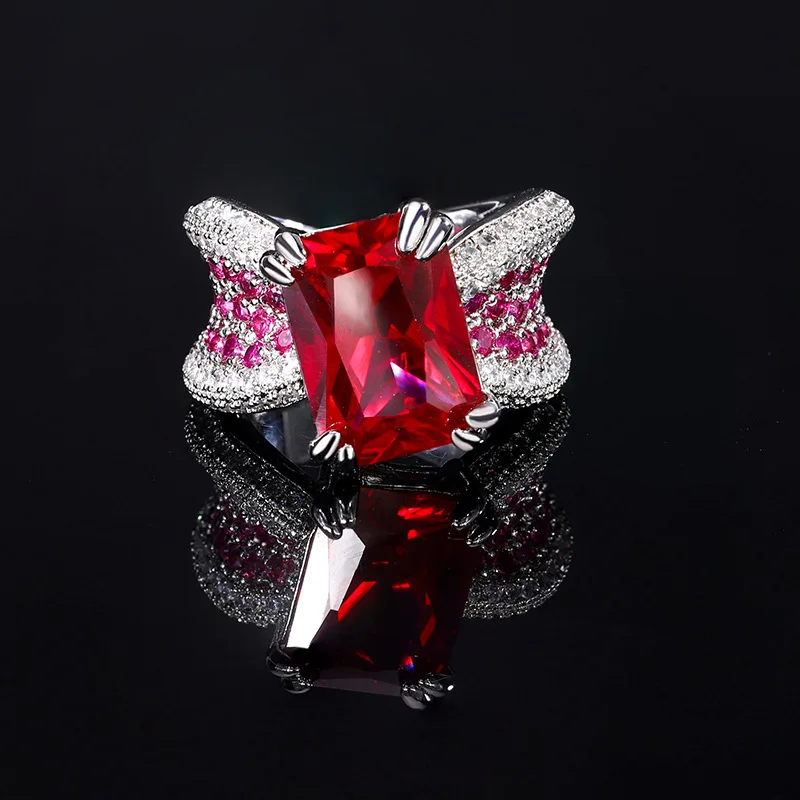 Женское Кольцо Из Стерлингового Серебра 925 Пробы С Блестящим Красным Цирконом