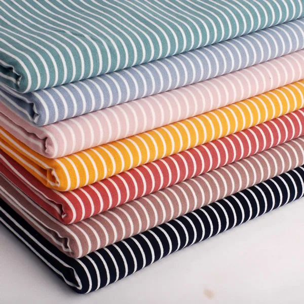 

5mm+2mm stripe diy all cotton knitting elastic fabric DIY sewing clothing T-shirt fabric tissu coton cotton fabric by the meter