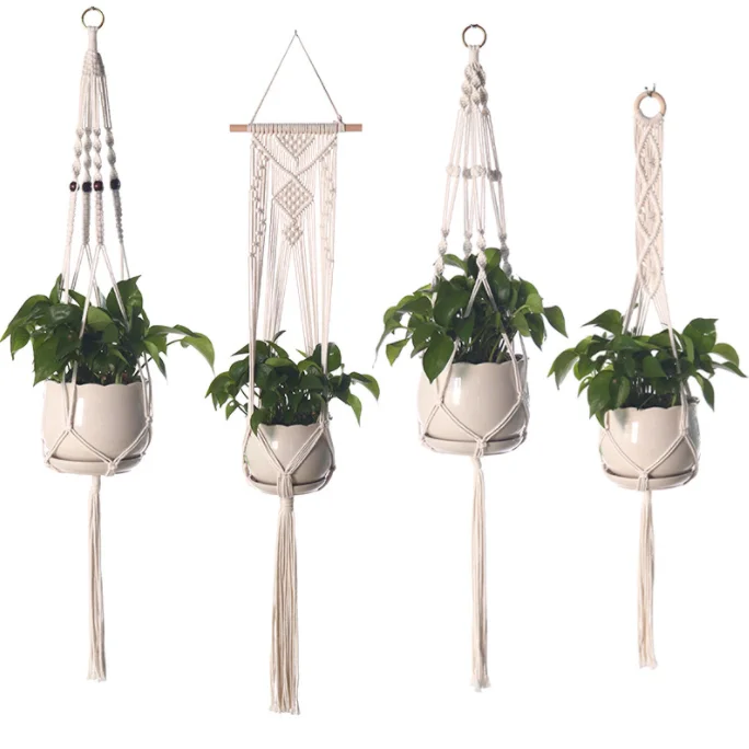 

Macrame Plant Hanger 4 Pack Cotton Rope Hanging Planter Basket Flower Pots Holder for Indoor Outdoor Home Decor macrame macrame