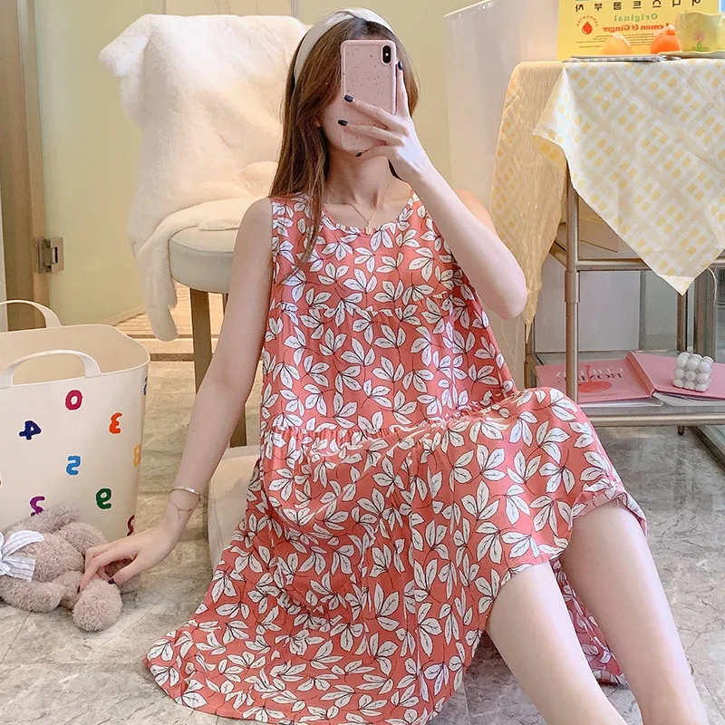 Summer Vest Nightdress Thin Cotton Silk Pajamas Maiden Outside Night Dress Women