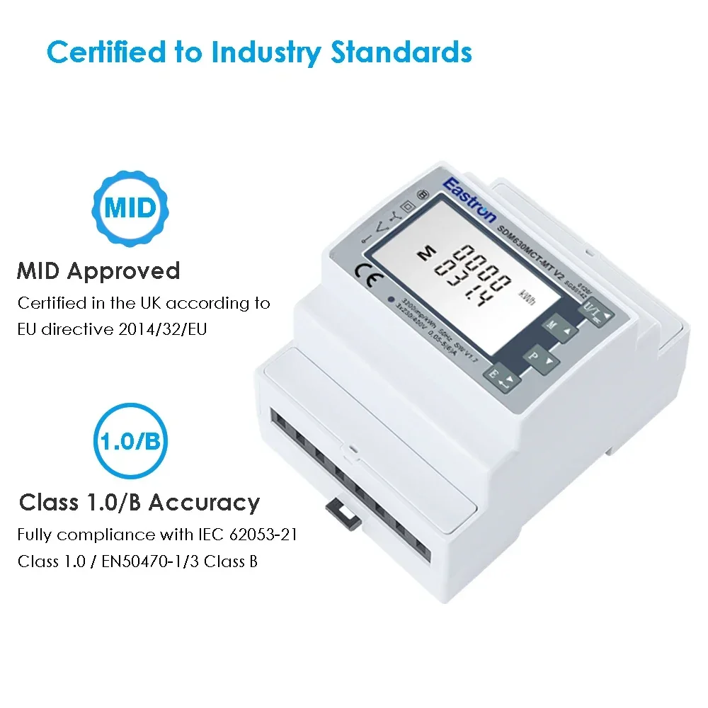 Фото Трехфазный двунаправленный счетчик электроэнергии Eastron SDM630MCT-MT с поддержкой Modbus, одобренный MID, с функциями CT и PT №2