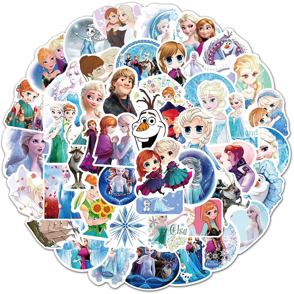 10/30/50/100pcs Disney Cartoon Movie Frozen Anime Stickers Elsa Princess Decal Phone Laptop Luggage Skateboard Sticker Kid Toy
