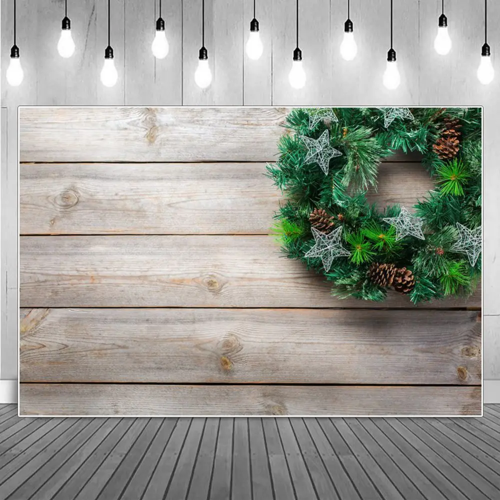 

Фон для фотосъемки с изображением сосны звезд венков деревянных досок доски Рождества