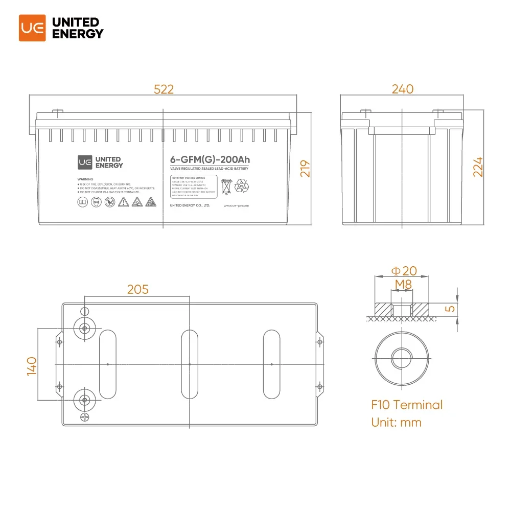 Гелевая солнечная батарея UE 12 В Вольт 200 ач Ач Agm глубокого цикла плюс