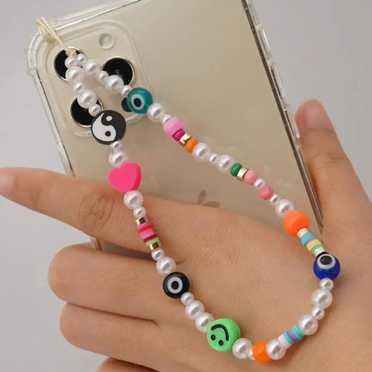 

Mobile Phone Lanyard Wrist Strap, Colorful Smile Beads Chain Phone Charm Phone Anti-lost Chain Cellphone Strap Hanging Cord