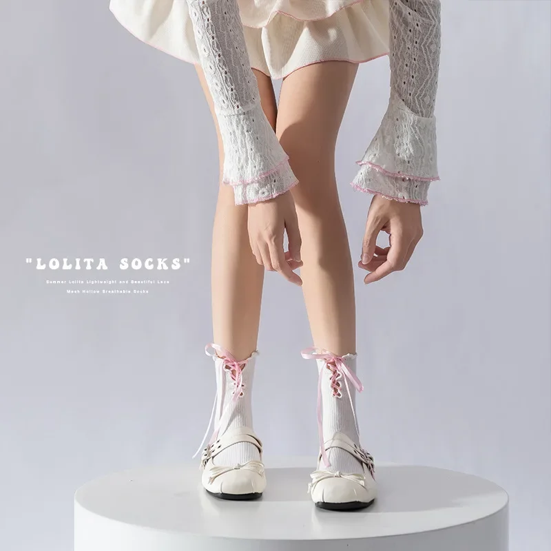 Женские весенне-осенние короткие носки в балетном стиле с цветочным краем и