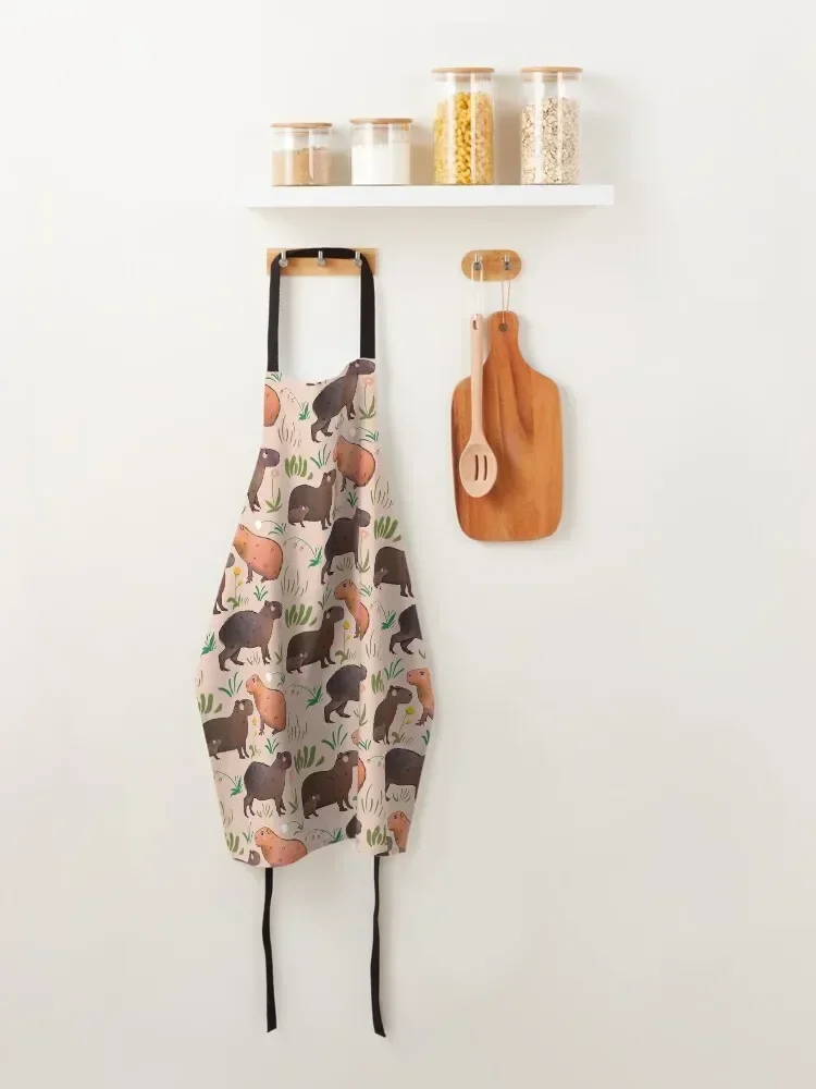 Капибара-милый зеленый и коричневый фартук с рисунком животных рождественский