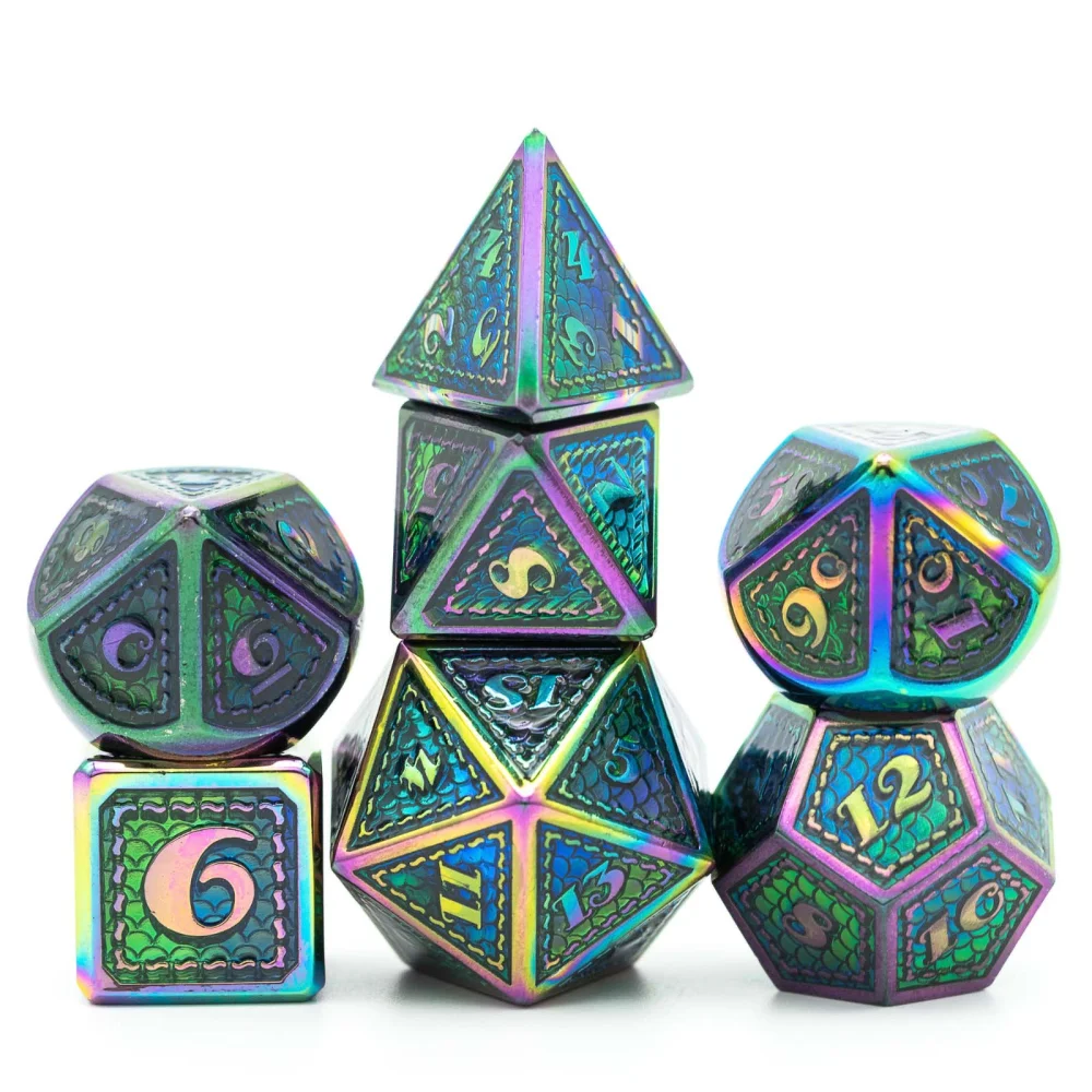 

cusdie Metal D&D Dice Set , 7 PCs Dragon Scale Metal Dice, D4-D20 Polyhedral Dice Set, for Role Playing Game Warhammer MTG