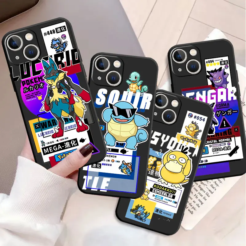 

Case For Apple iPhone 14 13 11 12 Pro 7 XR X XS Max 8 Plus 6 6S SE 2022 13Pro Black Soft Phone Funda Pokemon Pikachu Cute