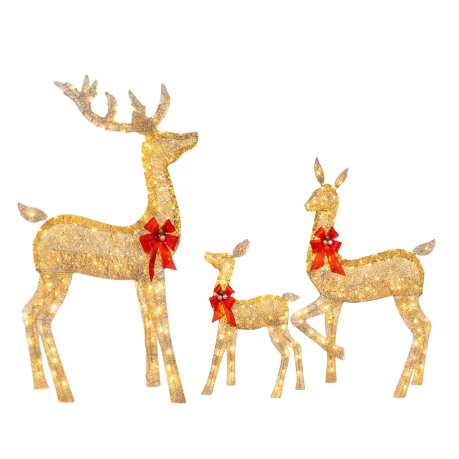 

Light-Up Deer with Red Bows Holiday Decoration Christmas Lighted Reindeer Decors gold LED Christmas Lighted Home Decor