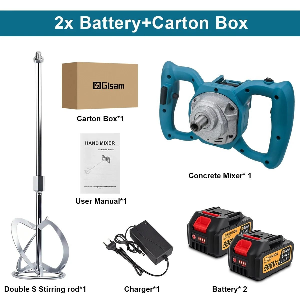 

Gezione 40 В Бесщеточный электрический бетонный миксер с двойной батареей, беспроводной блендер для цементной краски для makita, 18 В, аккумуляторный штифт