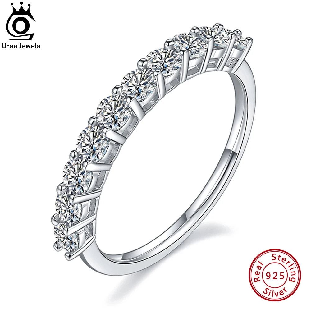 

ORSA JEWELS Real S925 Silver D Color VVS Moissanite Ring for Women Wedding Diamond Band Anniversary Eternity Ring Jewelry SMR77