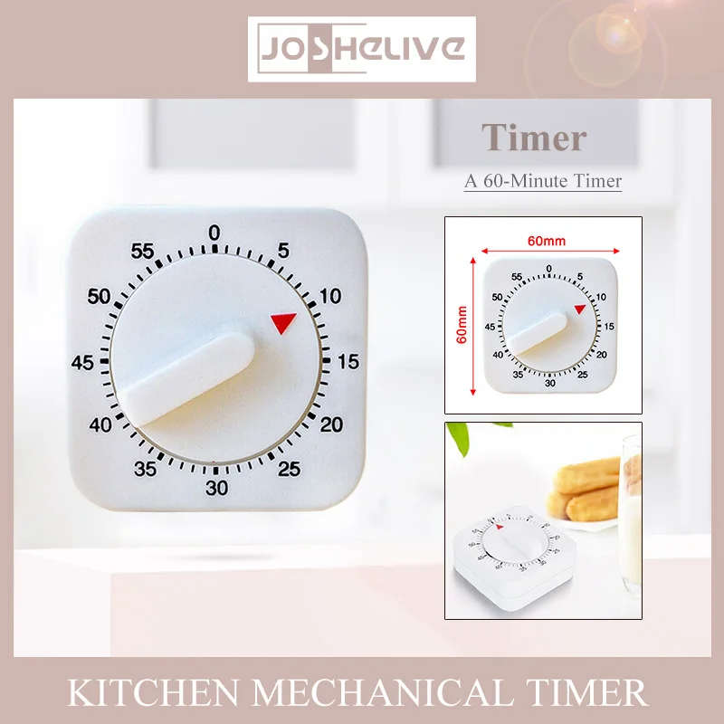 

60 Minutes Kitchen Timer Count Down Alarm Reminder White Square Shape Mechanical Timer For Kitchen Food Preparation Baking