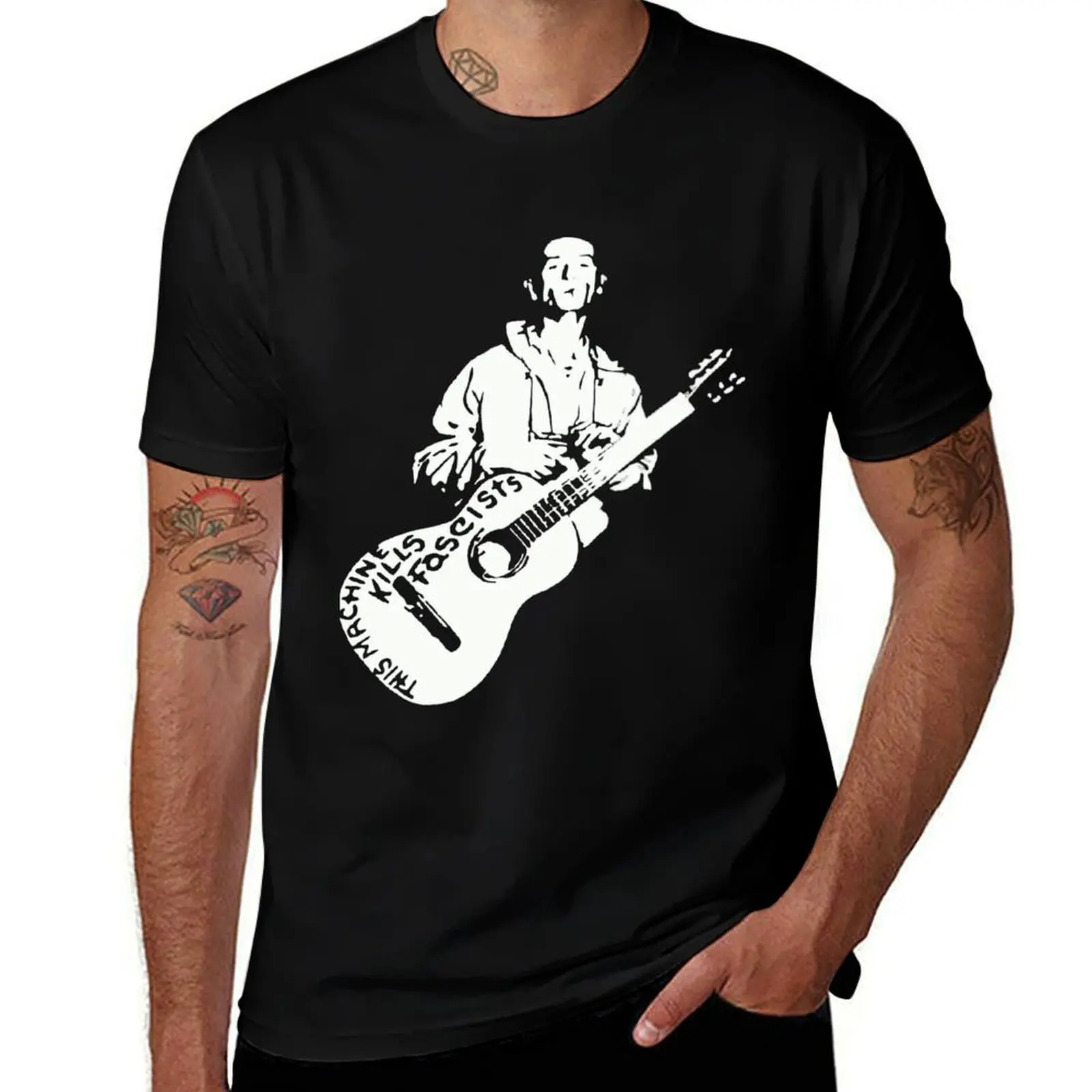 Woody Guthrie This Machine Killshellip Классическая футболка для парней с синим замком забавные