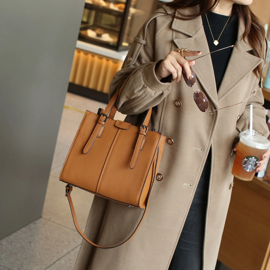 

NMD New Fashion Layer Cowhide Litchi Pattern Platinum Bag Leather Women's Bag Handbag One Shoulder Crossbody Kelly Bag