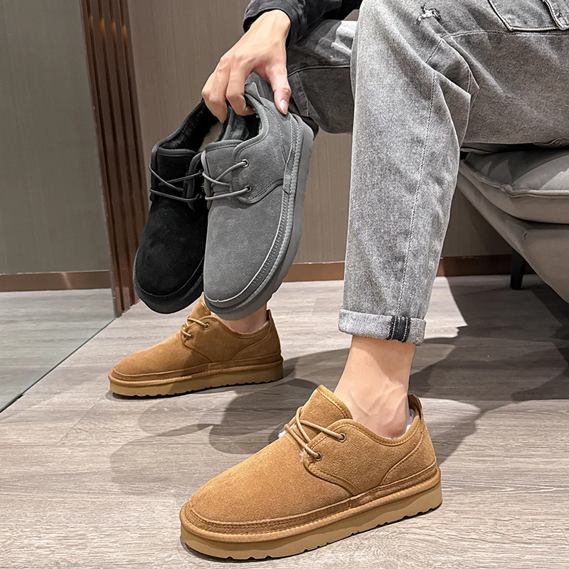 Мужские зимние ботинки AOBREUGGMen новинка 2024 кашемировые утолщенные теплые из