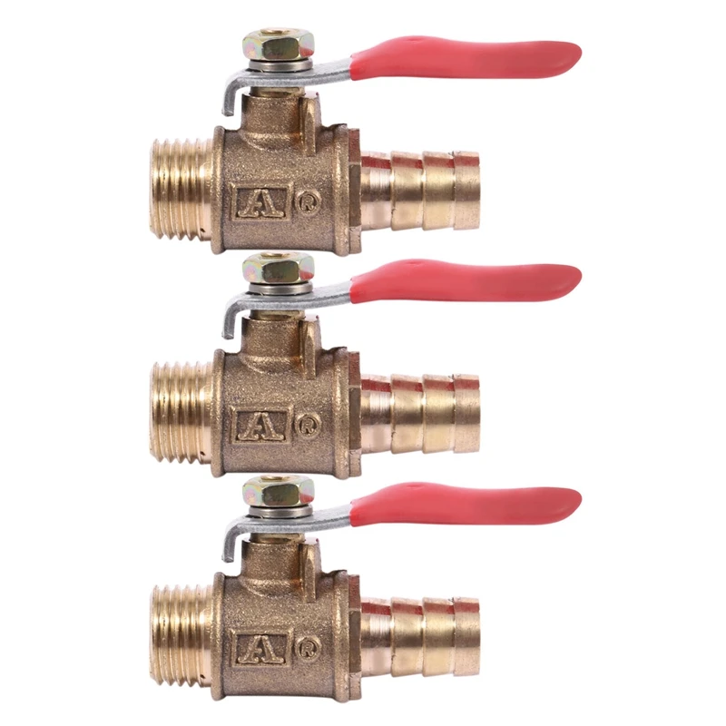 

JFBL Hot 3X 10Mm X 1/4 Inch PT Male Thread Full Port Lever Handle Hose Barb Brass Ball Valve