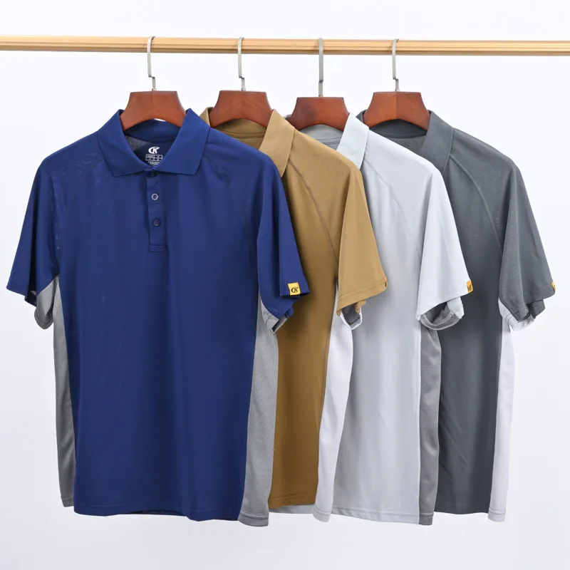 Men's Summer Breathable Casual Polo Shirt Short Sleeve Button Business Color Block Athletic Quick Dry Fit Golf T-Shirt