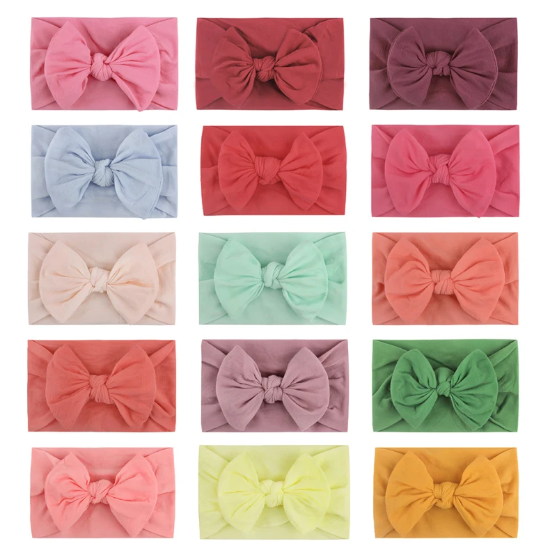 

Soft Nylon Elastic Baby Headband Bows Knotted Newborn Baby Girls Solid Color Headwear Headwrap Kids Infant Toddlers Accessories