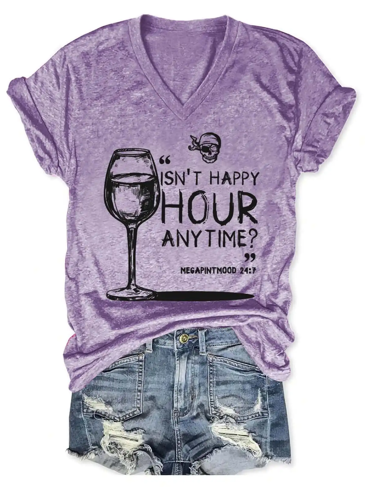 Женская футболка с V-образным вырезом и мемом в любое время виде Мега пинта |