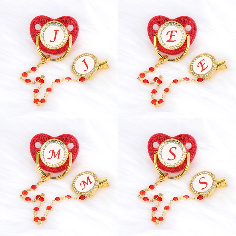 

Red Luxury Baby Pacifier Clip 26 Letters Newborn Personalized Pacifiers Holder Silicone Infant Teether Nipple Bpa Free Dropship