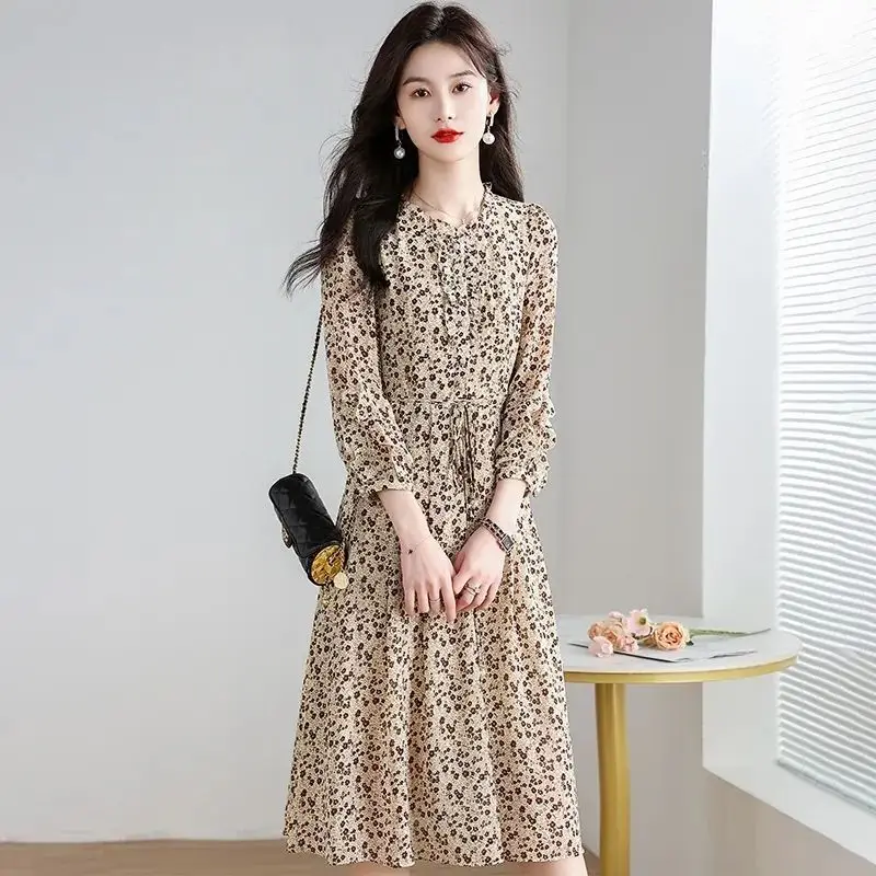 

Женское Шифоновое Платье макси с цветочным принтом, повседневное и вечернее платье в стиле бохо, элегантное облегающее платье в Корейском с...