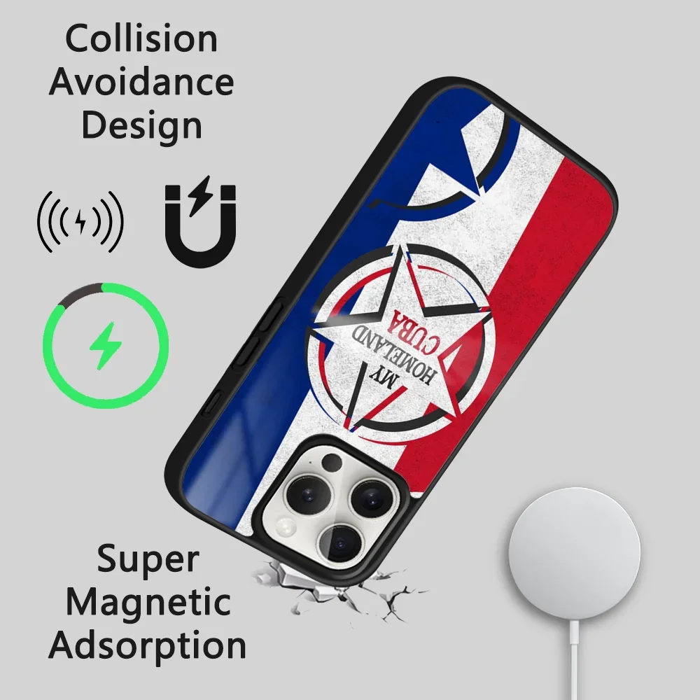 C-Cuba Flag Art Phone Case For iPhone 16 15 14 13 12 11 Pro Max Plus Mini Magsafe Mirror Wireless Magnetic Cover