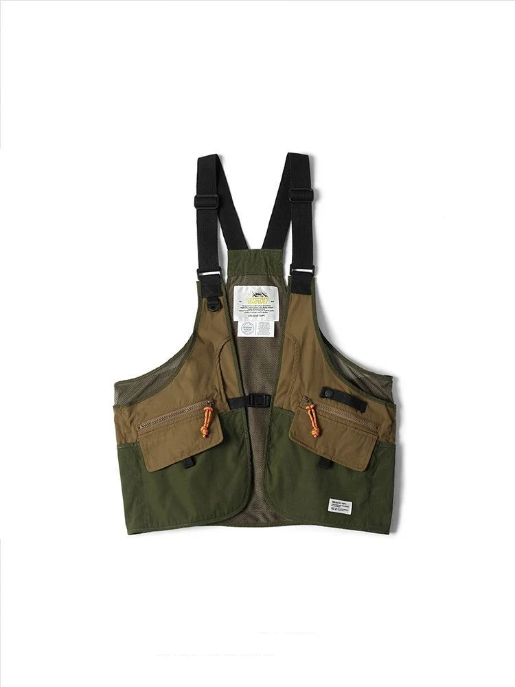 Фото Настраиваемый логотип High Street Cargo Vest для мужчин и женщин, уличный тактический жилет с несколькими карманами для рыбалки, повседневная стильная куртка с цветными блоками №3