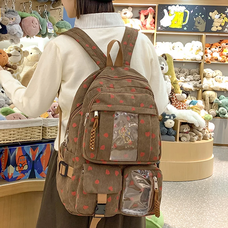 Новый модный полосатый женский рюкзак студенческая книжная сумка вельветовые