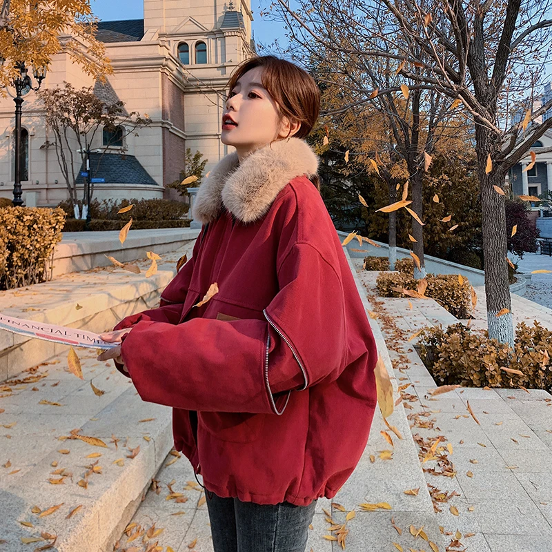 

Traf Red Winter Warm Ladies Coat Thickened Y2K Loose Casual Fashion High-Value Coats Women COZOK2022 Winter Women Jackets