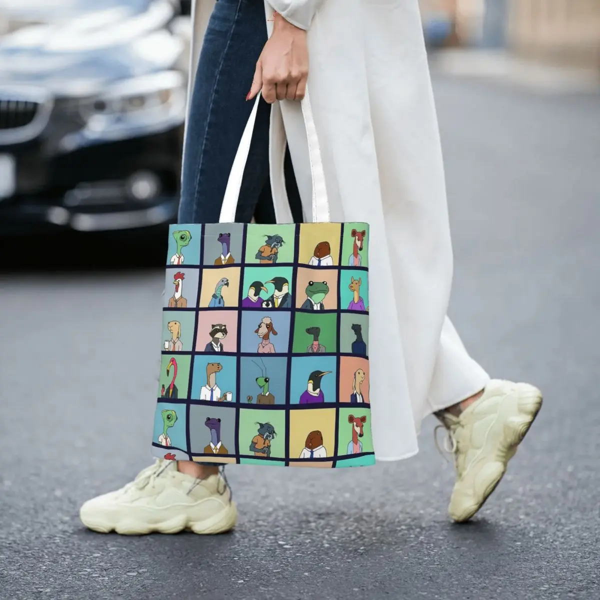 

Office Animals Repeating Pattern Women Canvas Handbag Large Capacity Shopper Bag Tote Bag withSmall Shoulder Bag