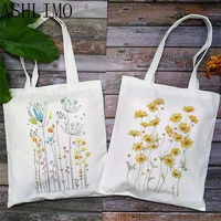 cosmos sulphureus printing handbags canvas bag high capacity harajuku famale shopper bag casual shoulder bags tote bag for girls