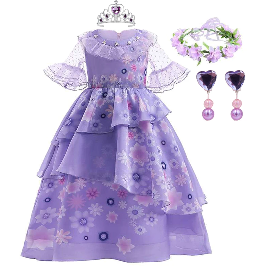 

Disney Encanto Cosplay Costume Dress for Girls Birthday Girls Purple Flower Ruffles Princess Dresses Party Role Play Clothing