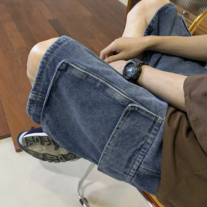 

Mens Streetwear Breeches Retro Korean Harajuku Pocket Denim Hip Hop Cargo Short Pants Grunge Bermudas Jeans Shorts Clothes