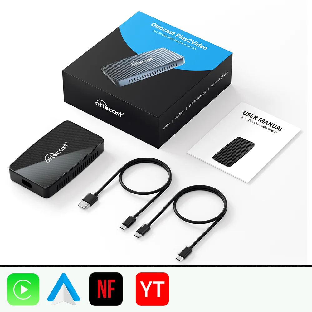 

OTTOCAST Play2Video Wireless CarPlay Беспроводной Android Auto адаптер для Youtube Netflix Воспроизведение видео Автомобильные аксессуары