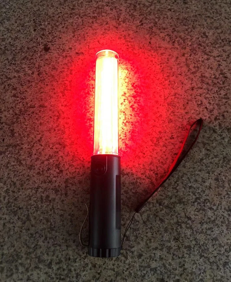 

260 Plastic Red Shift Green Traffic Wand Powerful LED Flashlight Baton Warning Light Torch 4 Modes Strobe Setting