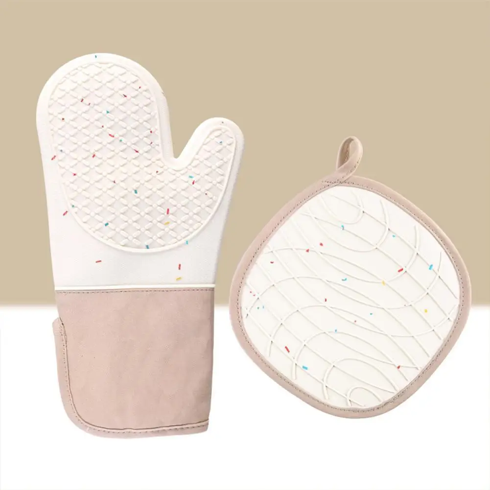 

Silicone Oven Gloves Insulation Pot Pads Household Thicked Cotton Anti-melting Cooking Tool Durable Gloves Non-Slip Durable