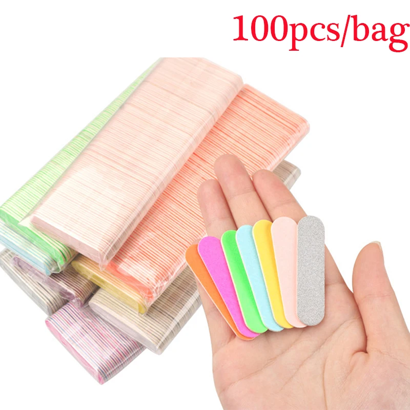 

100 Pcs Mini Nail File Nail Scrubbing Strips DIY Manicure Pedicure Scrub Nail Arts Double Sided Manicure Tool 50*13mm