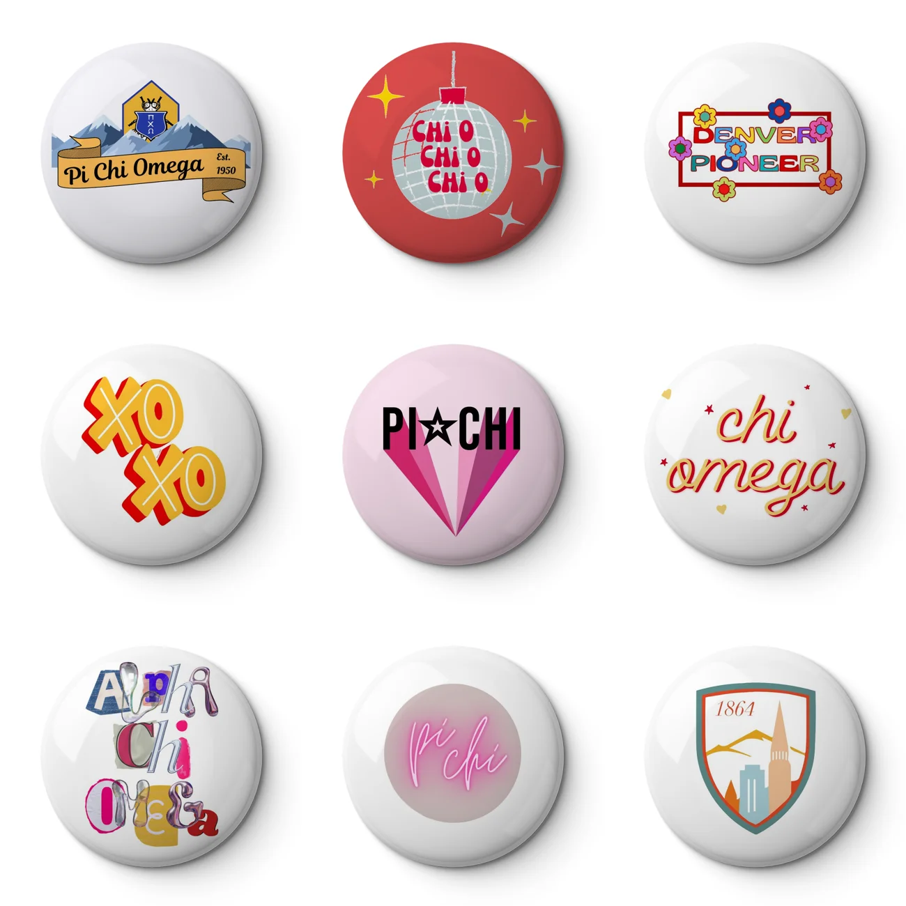 Мягкая заколка-пуговица Pi Chi Omega Denver металлический декор на заказ женское