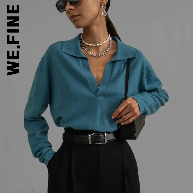 

We.Fine Women Sweater New Knitted Stylish Basic Sweaters Ladies Chic Jumper Women's Sweaters 2022 Slim V Neck Wear Simple Female