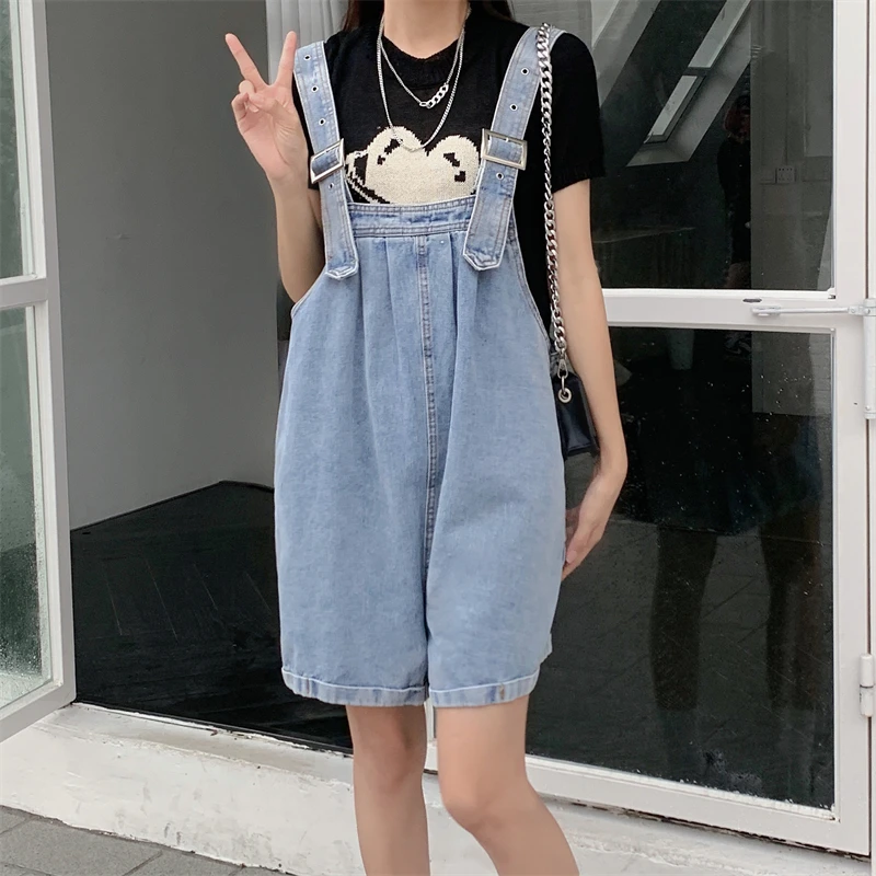 Denim suspenders Women's blue spring and summer 2023 Korean version westernized age reduction versatile new loose thin wide leg
