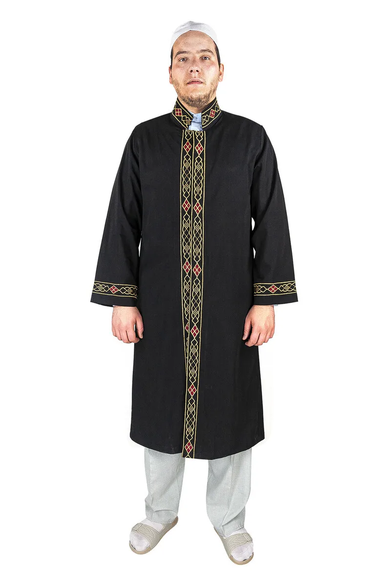 IQRAH Men Prayer Gown Imam Robe Bordered Black