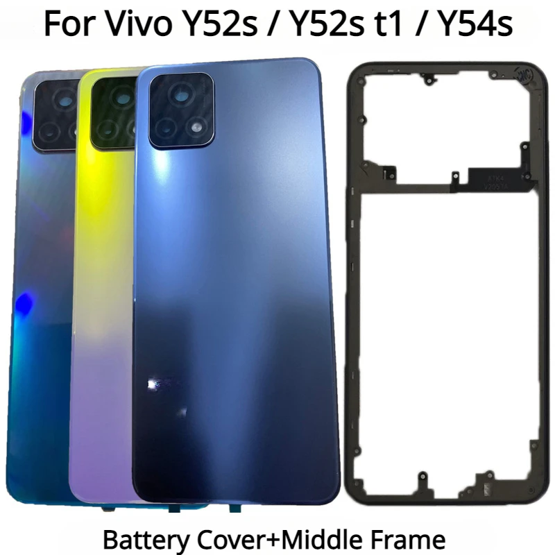 

New Back Cover For Vivo Y52s Y54s Y52s t1 Battery Cover+Middle Frame Rear Door Housing Case with Camera lens Repair Parts