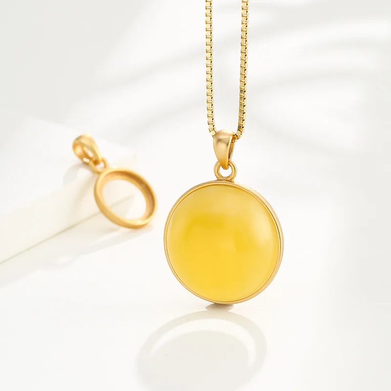 8mm-20mmS925 Sterling Silver Necklace Pendant Empty Holder Suitable For Inlaying Wax Round Pendant Empty Holder DIY Accessories