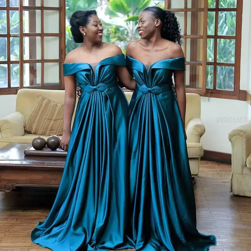 

South African Satin Bridesmaid Dresses Off The Shoulder A Line Sweetheart Floor Length Wedding Guest Dresses Formal Party Wear