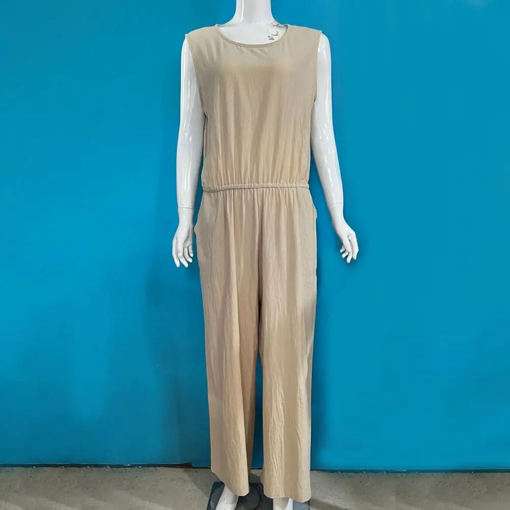 

Chic Women Jumpsuit Breathable Loose Type Summer Romper Casual Sleeveless Wide Leg Summer Romper