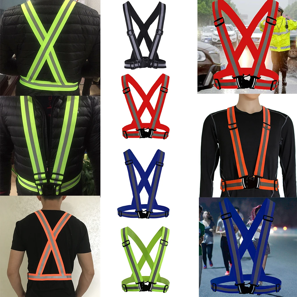 

Highlight Reflective Straps Cycling Vest Night Running Riding Clothing Vest Adjustable Safety Vest Elastic Band Unisex