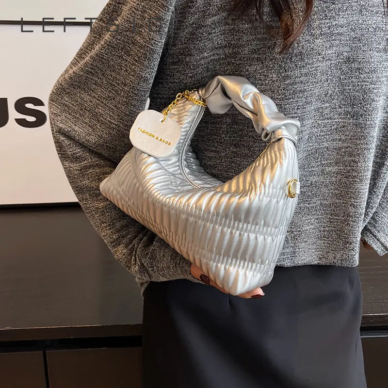 

Маленькие Серебристые плиссированные сумки-ведра для женщин 2023 кожаная сумка через плечо модные дизайнерские женские роскошные сумки и кошельки Y2k