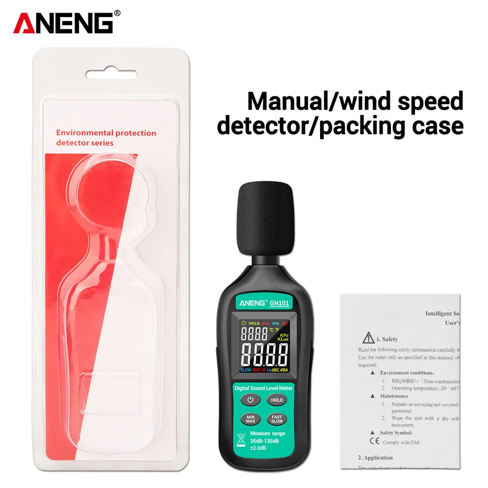 

ANENG GN101, 35-135 дБ audio level indicator измерительный микрофон дозиметр звуковой индикатор звука измеритель уровня звука шумомер домашний индикация уровня звука шумомер датчик